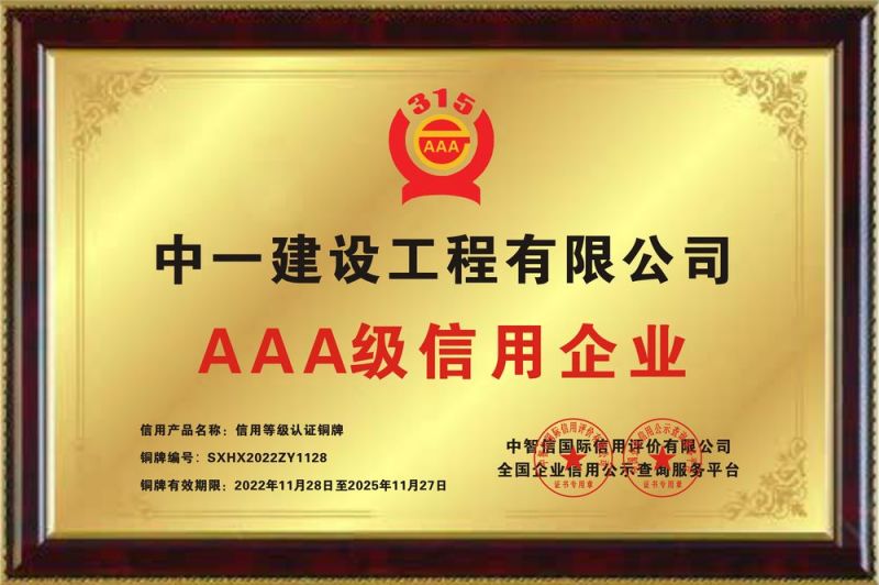 中一建設(shè)工程有限公司--銅牌