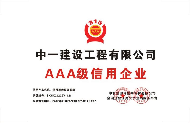 中一建設(shè)工程有限公司--銅牌